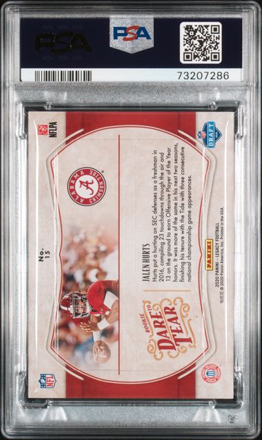 2020 JALEN HURTS PANINI LEGACY DARE TO TEAR - ROOKIE /50 POP 1 NONE HIGHER - PSA 10 GEM MT
