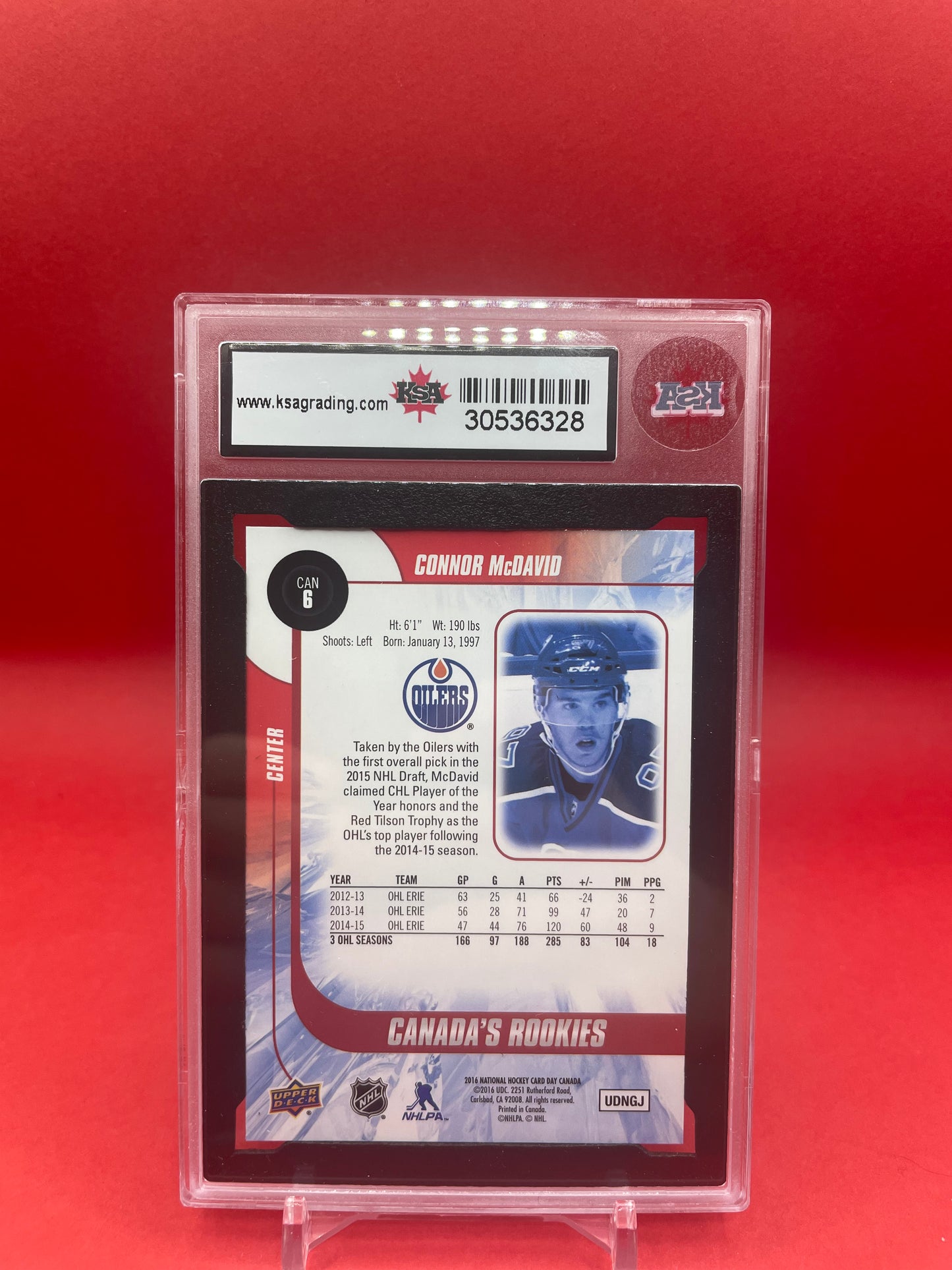 2016 CONNOR MCDAVID UD NHCD CANADA’S ROOKIES- KSA 8.5 NMM+