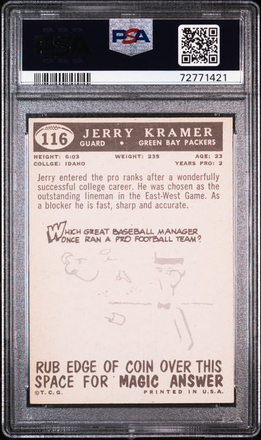 1959 JERRY KRAMER TOPPS HOF RC UNDER-GRADED- PSA 4 VG-EX