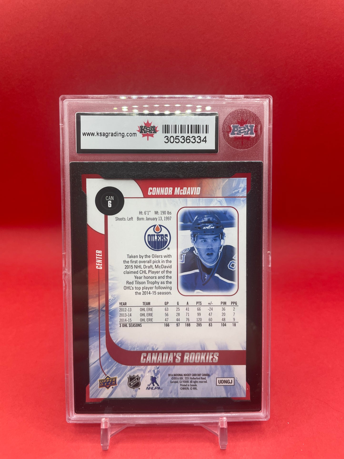 2016 CONNOR MCDAVID UD NHCD CANADA’S ROOKIES - KSA 8.5 NMM+