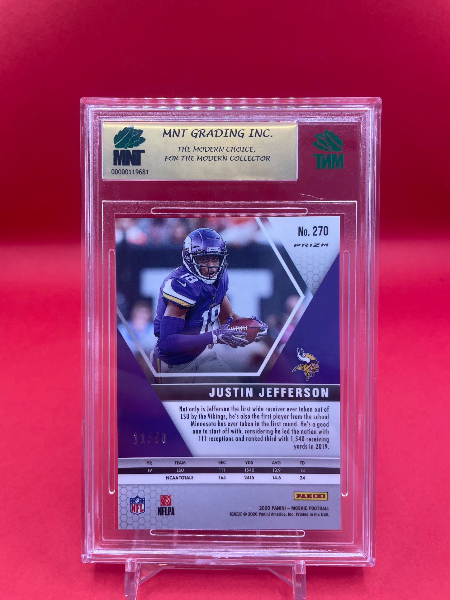 2020 #270 JUSTIN JEFFERSON PANINI MOSAIC 11/50 - MNT 9.5 GEM MINT