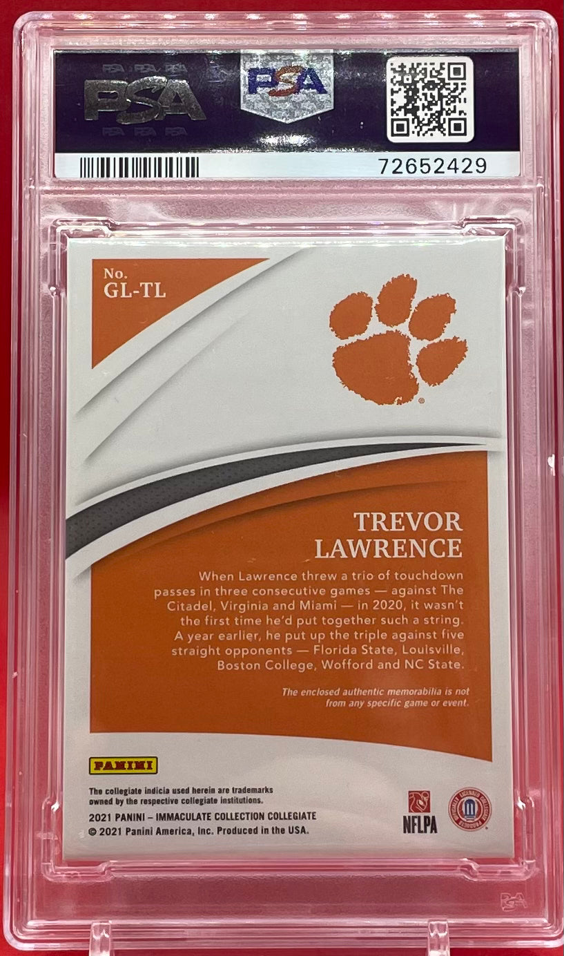 2021 TREVOR LAWRENCE IMMACULATE CLGT IMMACULATE GLOVES- PRIME POP. 1 2 HIGHER- PSA 7 NM