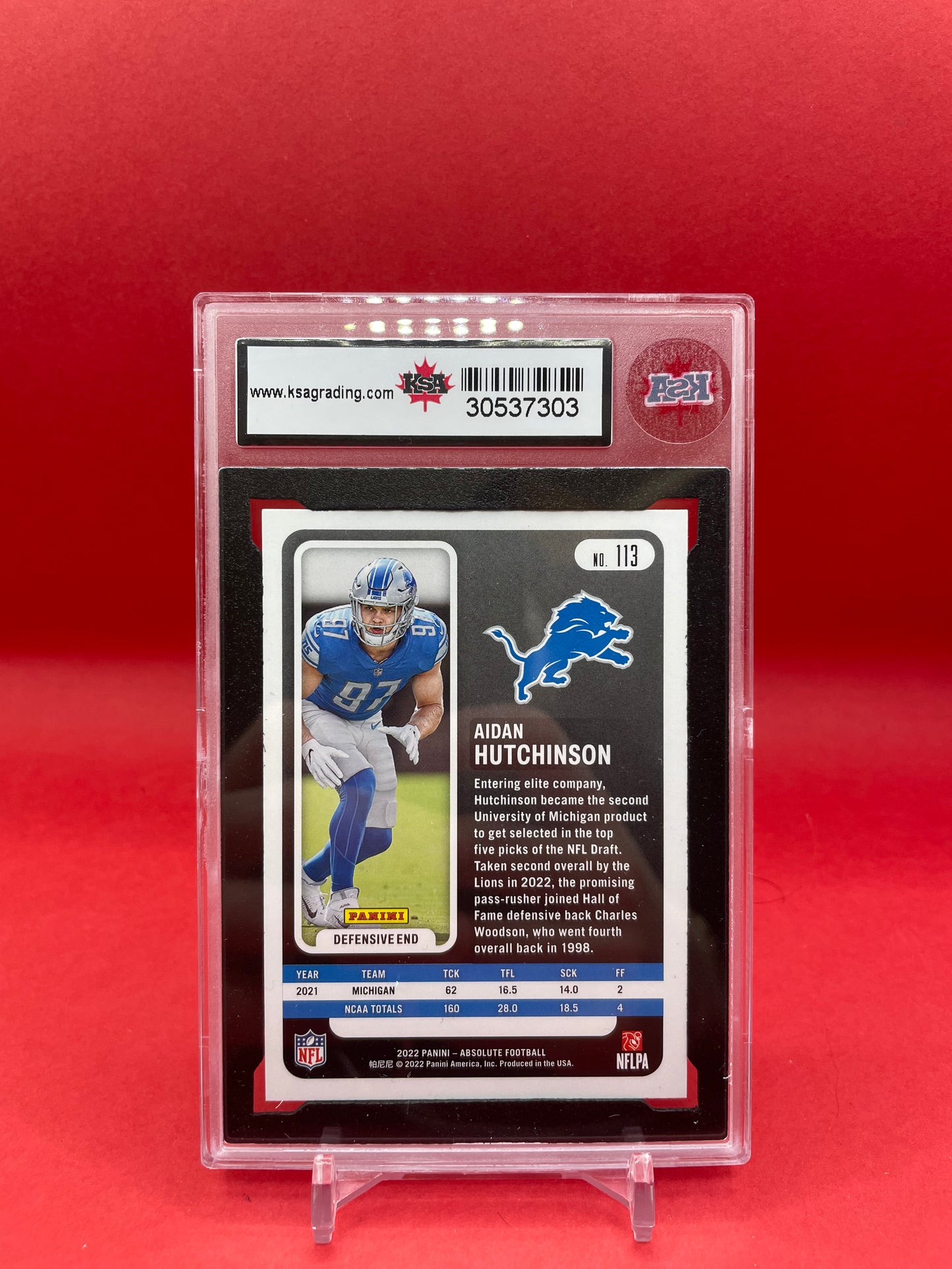 2022 AIDAN HUTCHINSON PANINI ABSOLUTE ROOKIE CARD- KSA 9 MINT