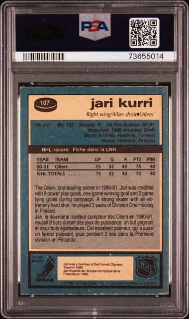 1981 JARI KURRI O-PEE-CHEE HOF RC UNDER-GRADED- PSA 6 EX-MT