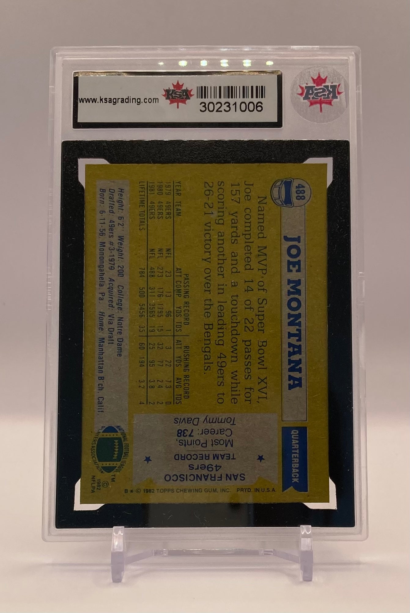 1982 #488 JOE MONTANA TOPPS ALL PRO - KSA 8 NMM