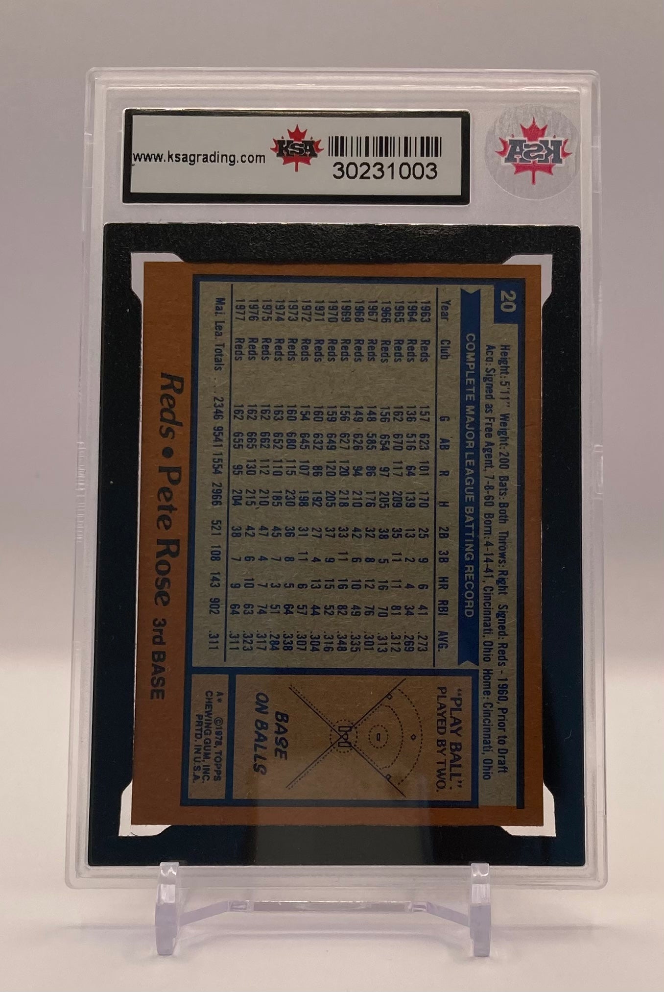 1978 #20 PETE ROSE TOPPS - KSA 6.5 ENM+