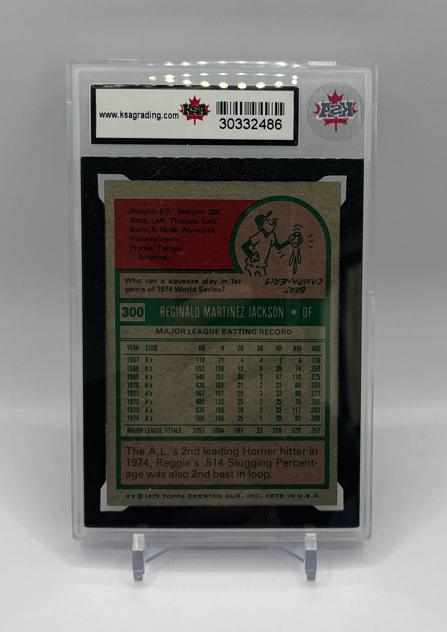 1975 #300 REGGIE JACKSON TOPPS - KSA 6.5 ENM+