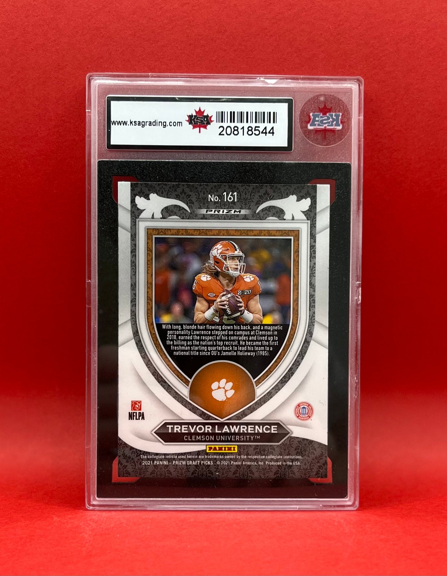 2021 #161 TREVOR LAWRENCE PANINI CRUSADE GREEN PRIZM COLLEGIATE DP - KSA 9.5 NGM