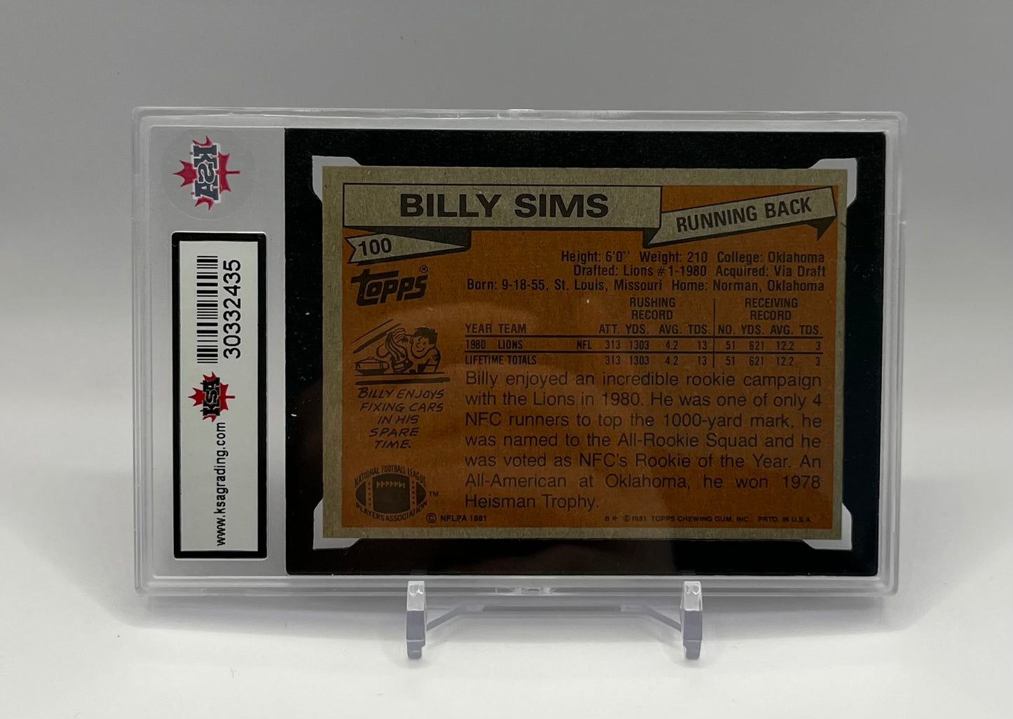 1981 #100 BILLY SIMS TOPPS - KSA 8.5 NMM+