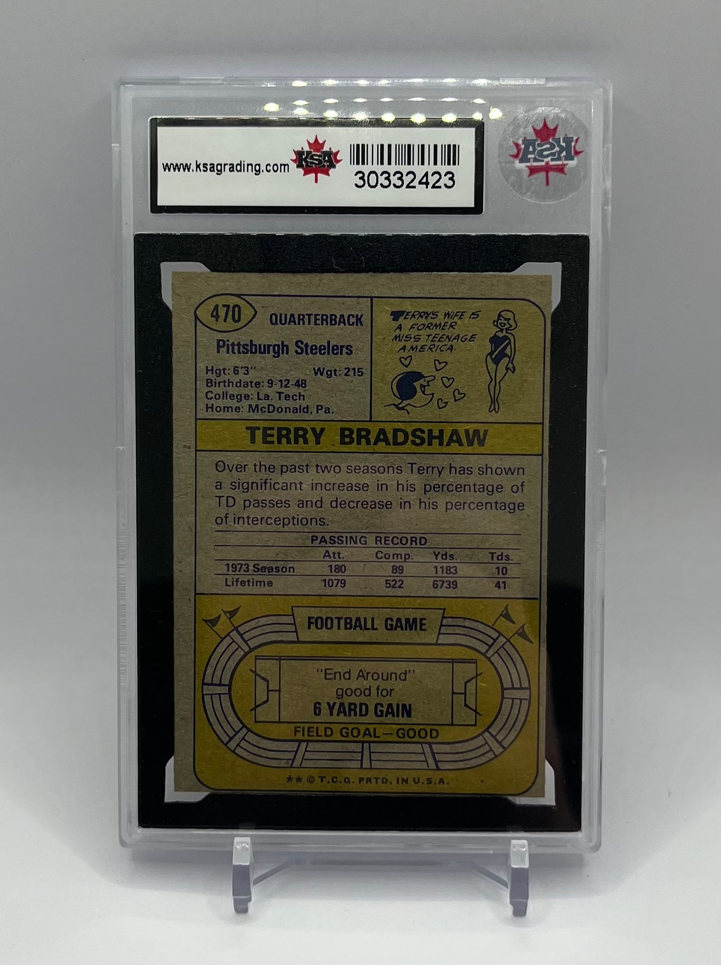 1974 #470 TERRY BRADSHAW TOPPS - KSA 7.5 NM+