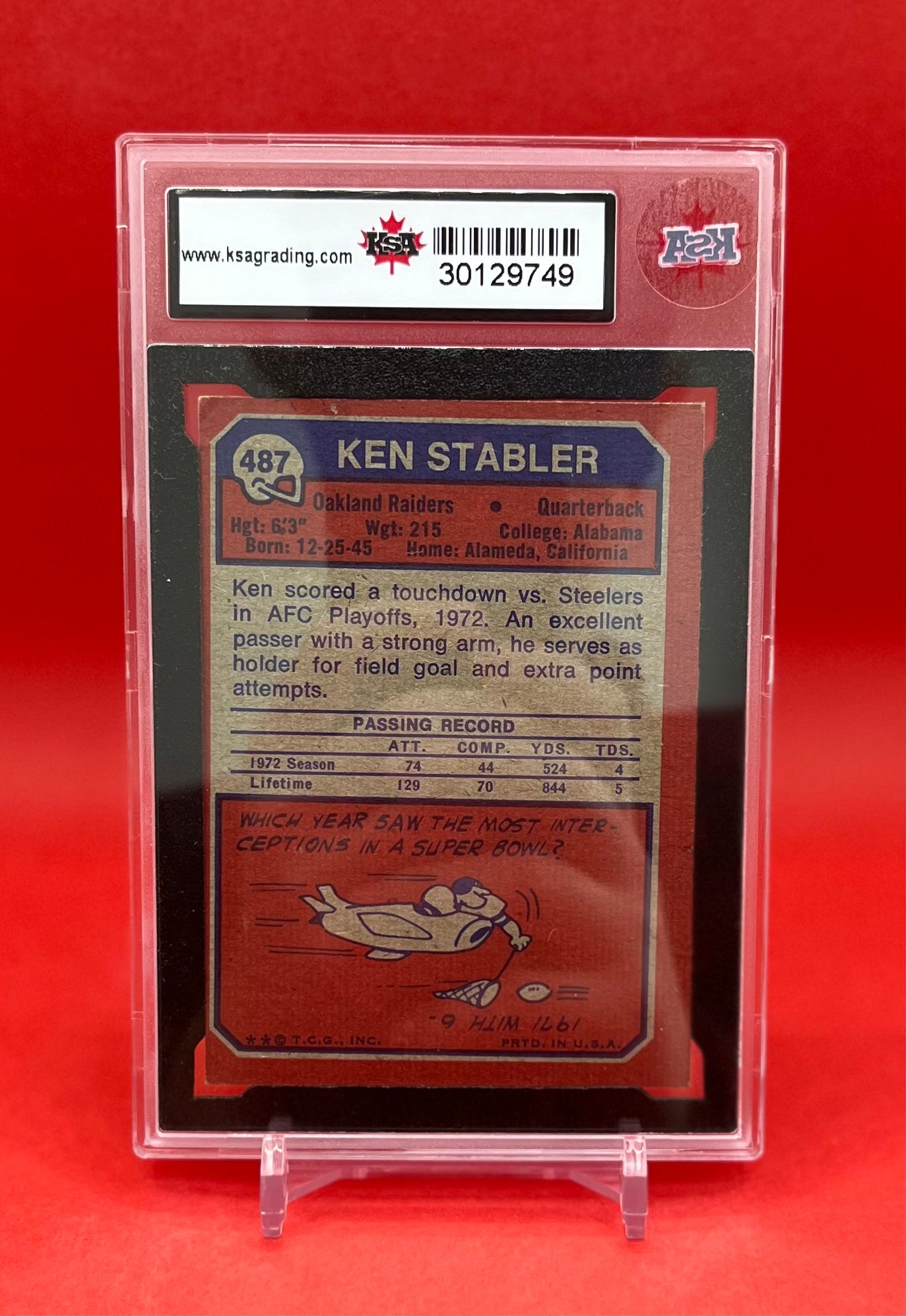 1973 #487 KEN STABLER TOPPS - KSA 3 VG