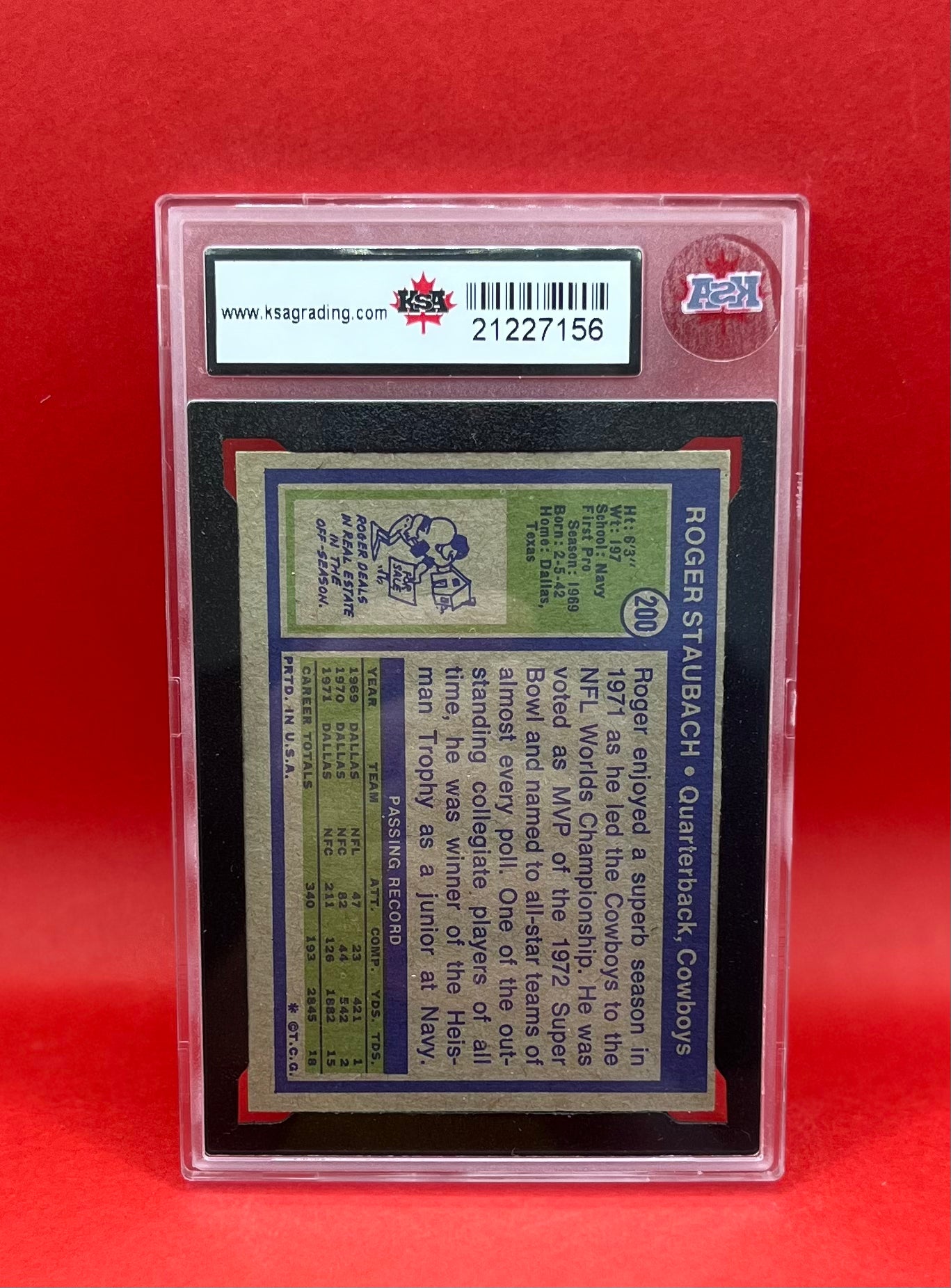 1972 #200 ROGER STAUBACH TOPPS ROOKIE - KSA 6 ENM