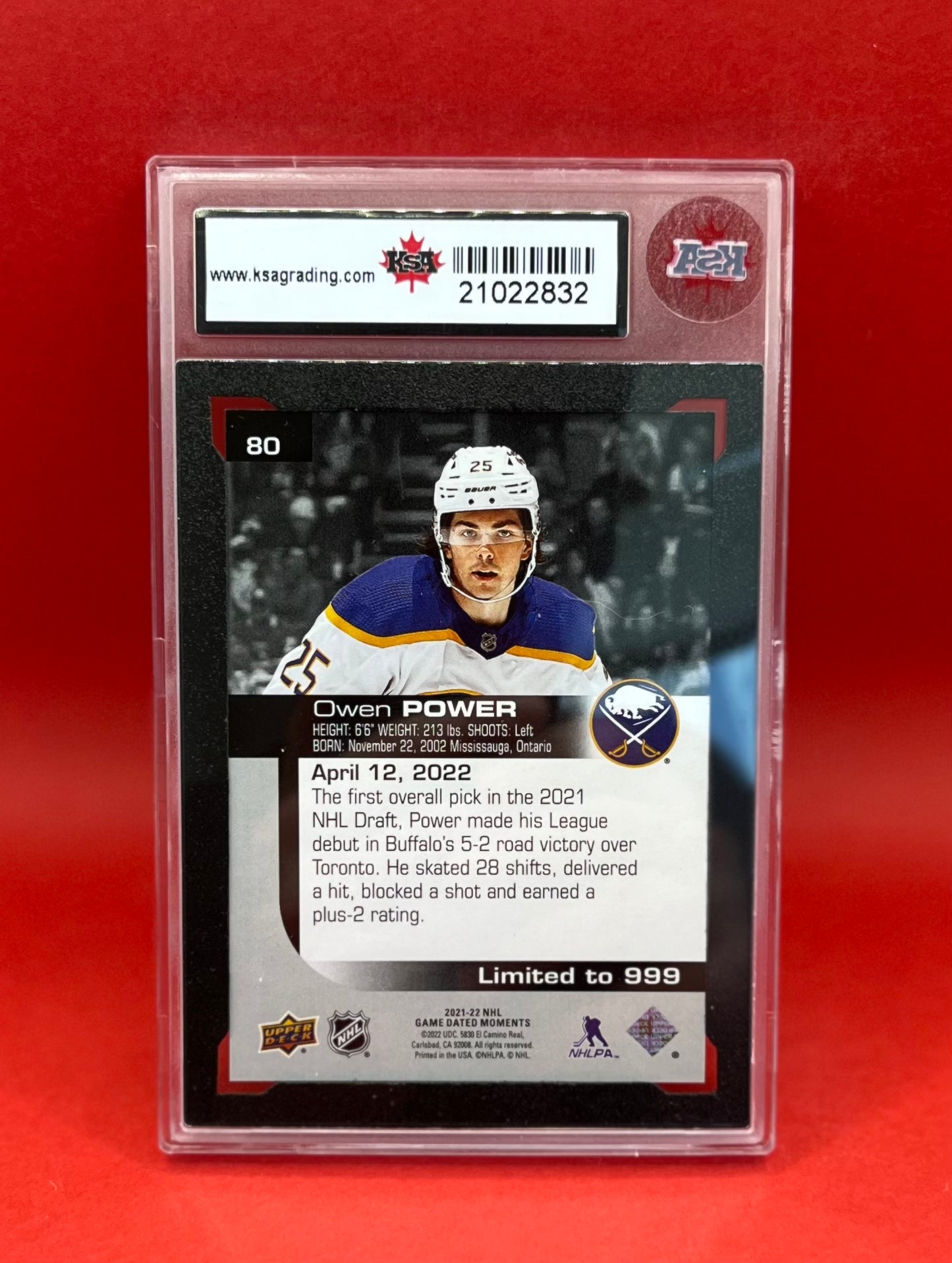 2021-22 #80 OWEN POWER UD ROOKIE DEBUT - KSA 9 MINT