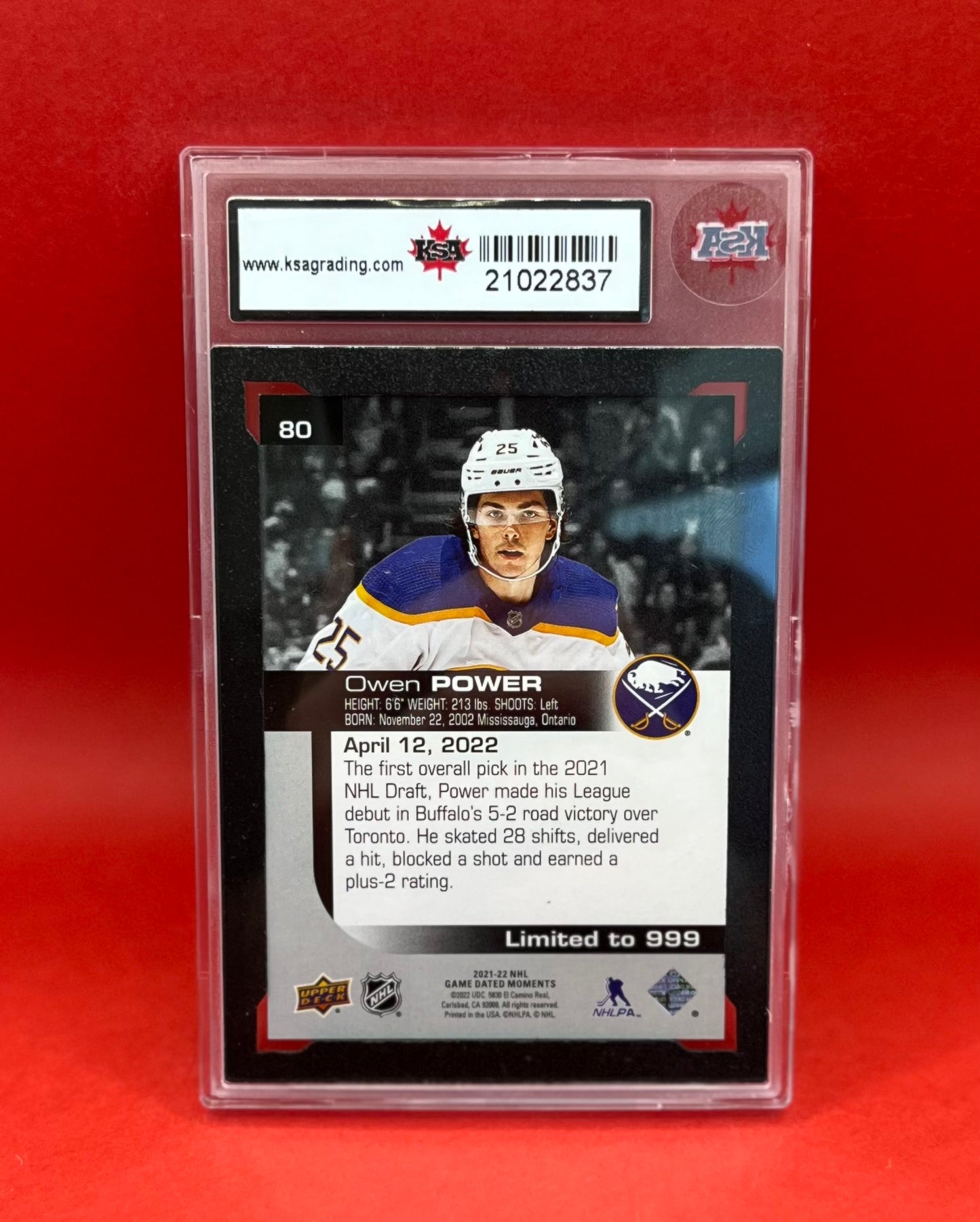 2021-22 #80 OWEN POWER UD ROOKIE DEBUT - KSA 9 MINT