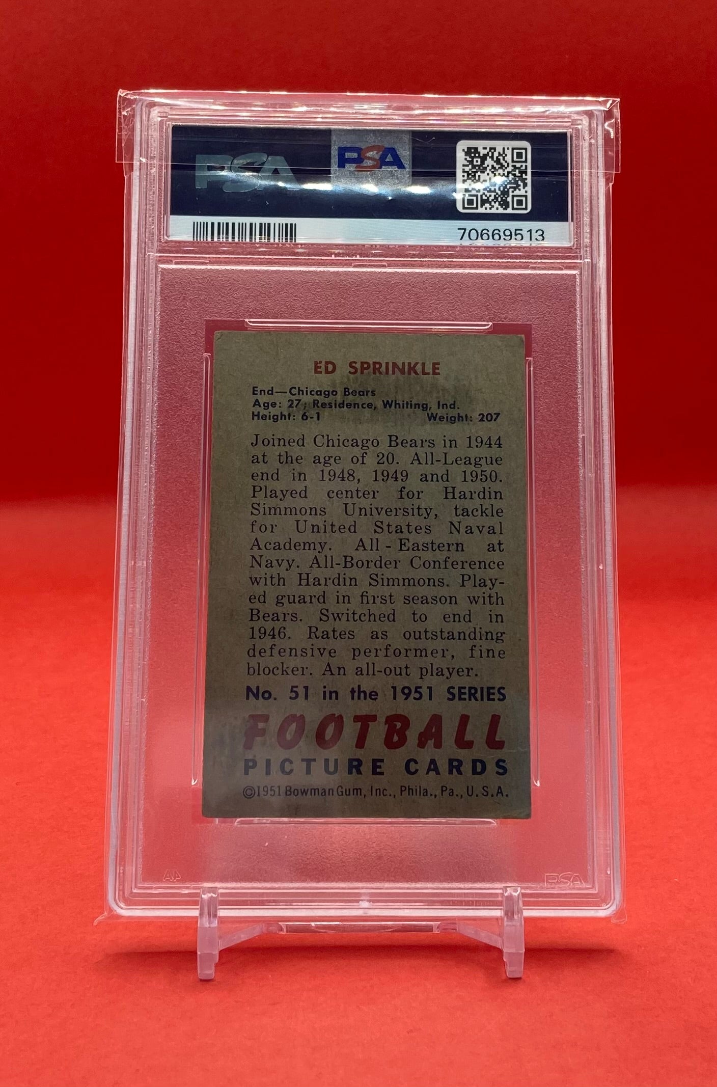 1951 #51 ED SPRINKLE BOWMAN - PSA 3 VG