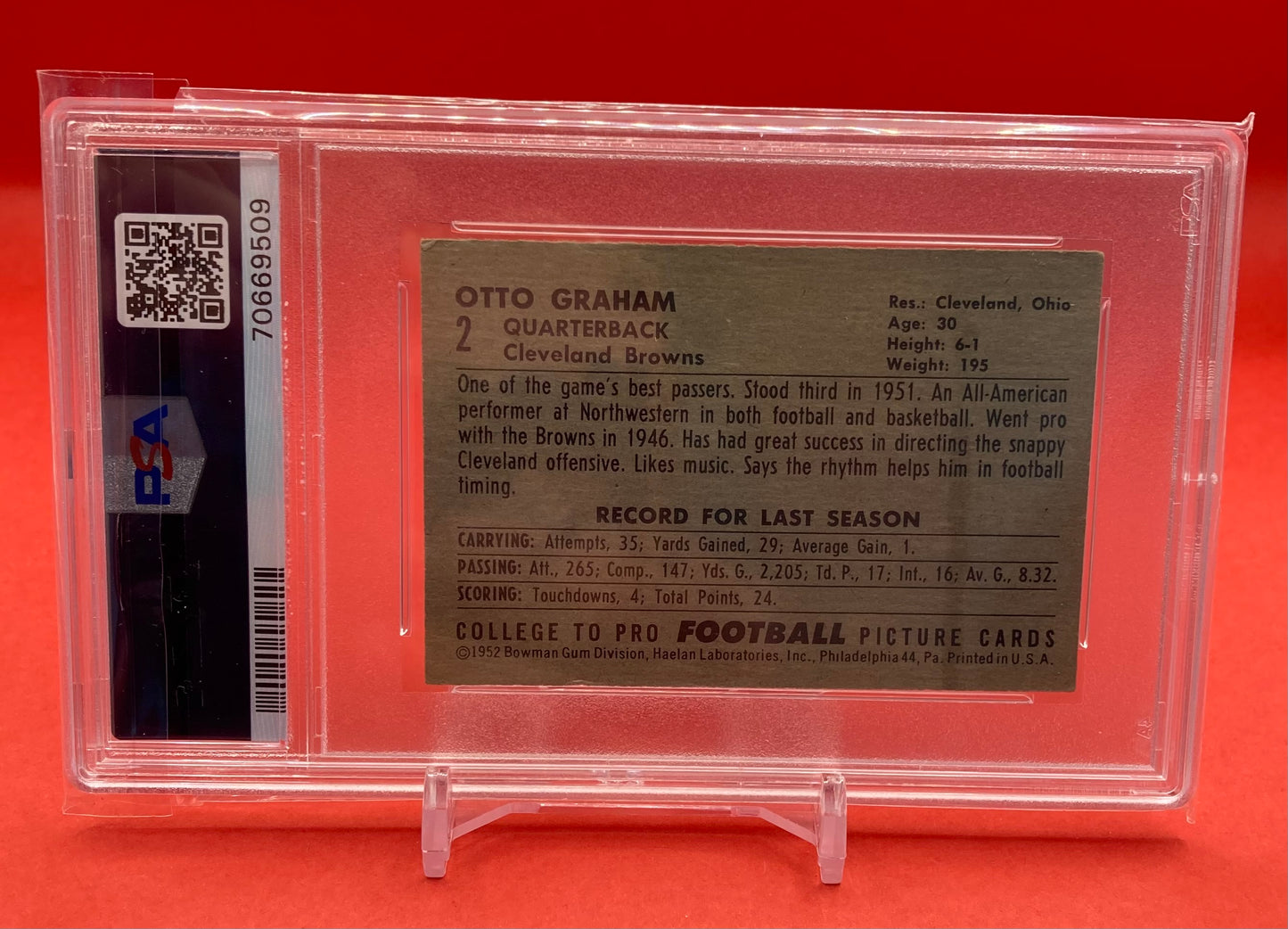 1952 #2 OTTO GRAHAM BOWMAN SMALL - PSA 3 VG