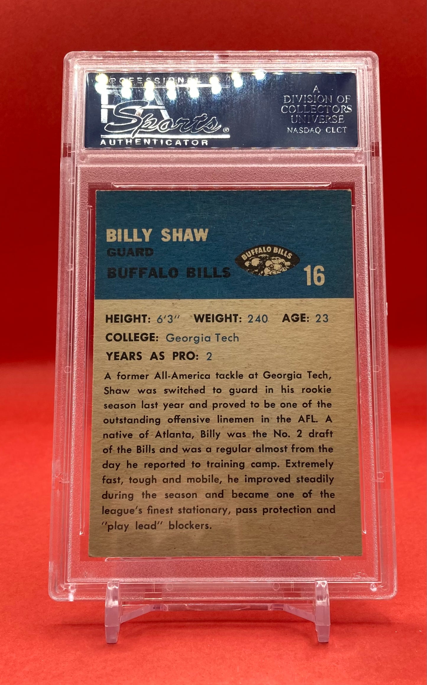 1962 #15 BILLY SHAW FLEER AUTO - PSA AUTHENTIC