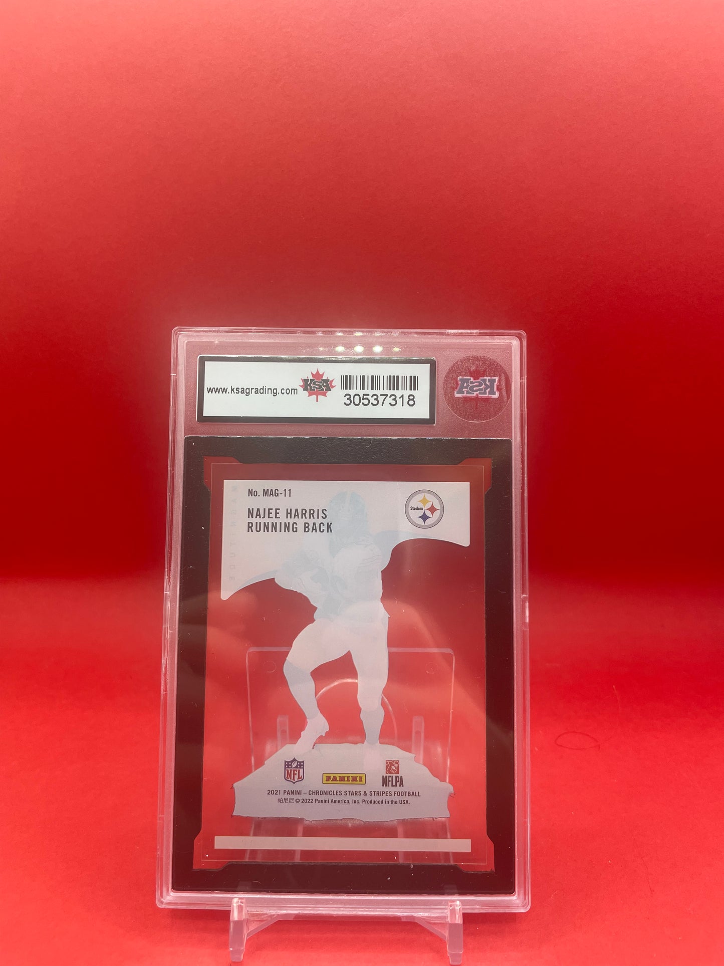 2021 NAJEE HARRIS PANINI CHRON. STARS & STRIPES ROOKIE CARD- MAGNITUDE- KSA 8.5 NMM+