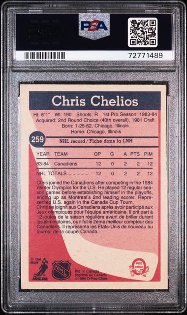 1984 CHRIS CHELIOS O-PEE-CHEE HOF RC UNDER-GRADED- PSA 5 EX