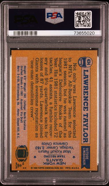 1982 LAWRENCE TAYLOR ALL-PRO TOPPS HOF RC - PSA 5 EX