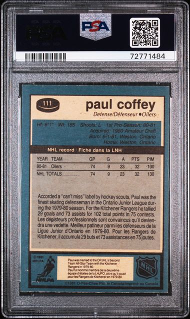 1981 PAUL COFFEY O-PEE-CHEE HOF RC NICEST “6” ON EBAY! - PSA 6 EX-MT