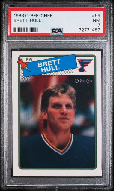1988 BRETT HULL O-PEE-CHEE HOF RC- PSA 7 NM
