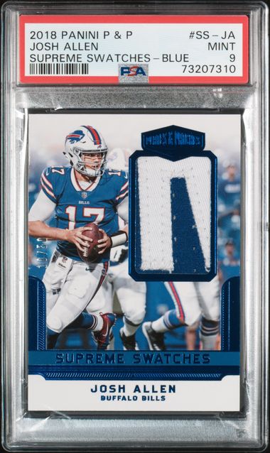 2018 JOSH ALLEN PLATES AND PATCHES SUPREME SWATCHES BLUE /50 POP 4 NONE HIGHER - PSA 9 MINT