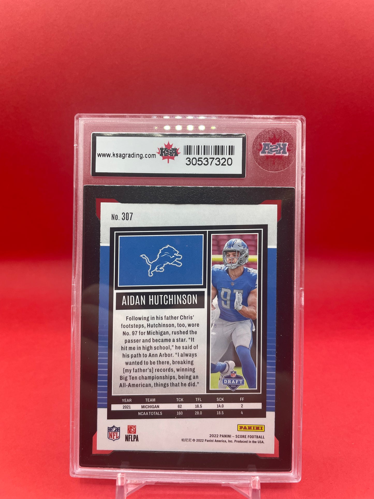 2022 AIDAN HUTCHISON PANINI SCORE ROOKIE CARD - KSA 8.5 NMM+