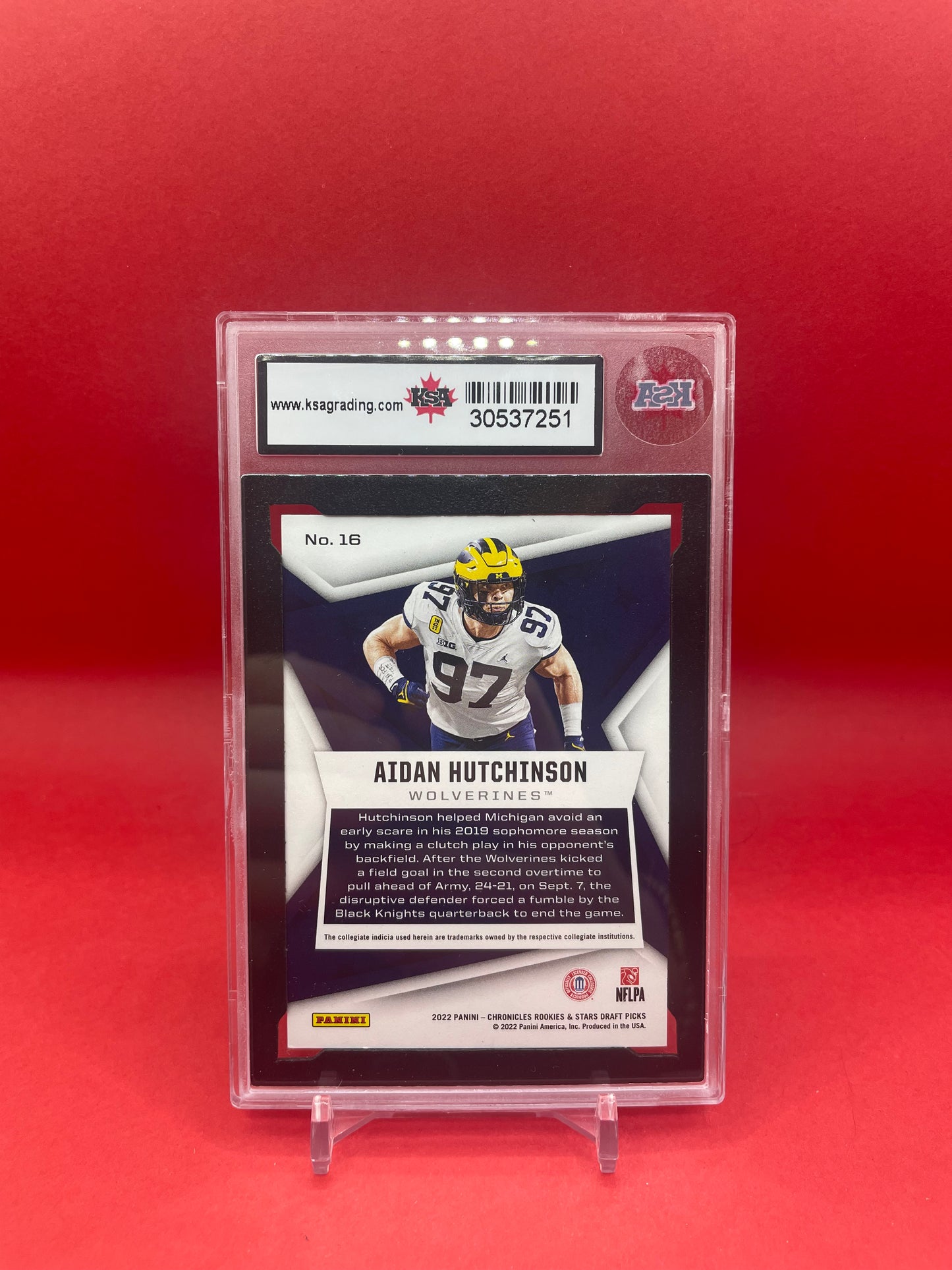 2022 AIDAN HUTCHINSON PANINI CHRON. R&S DP ROOKIE CARD - KSA 8.5 NMM+