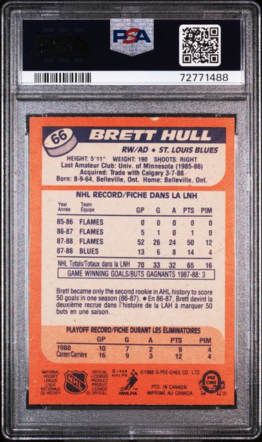 1988 BRETT HULL O-PEE-CHEE- PSA 8 NM-MT