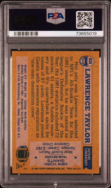 1982 LAWRENCE TAYLOR ALL-PRO TOPPS- PSA 6 EX-MT