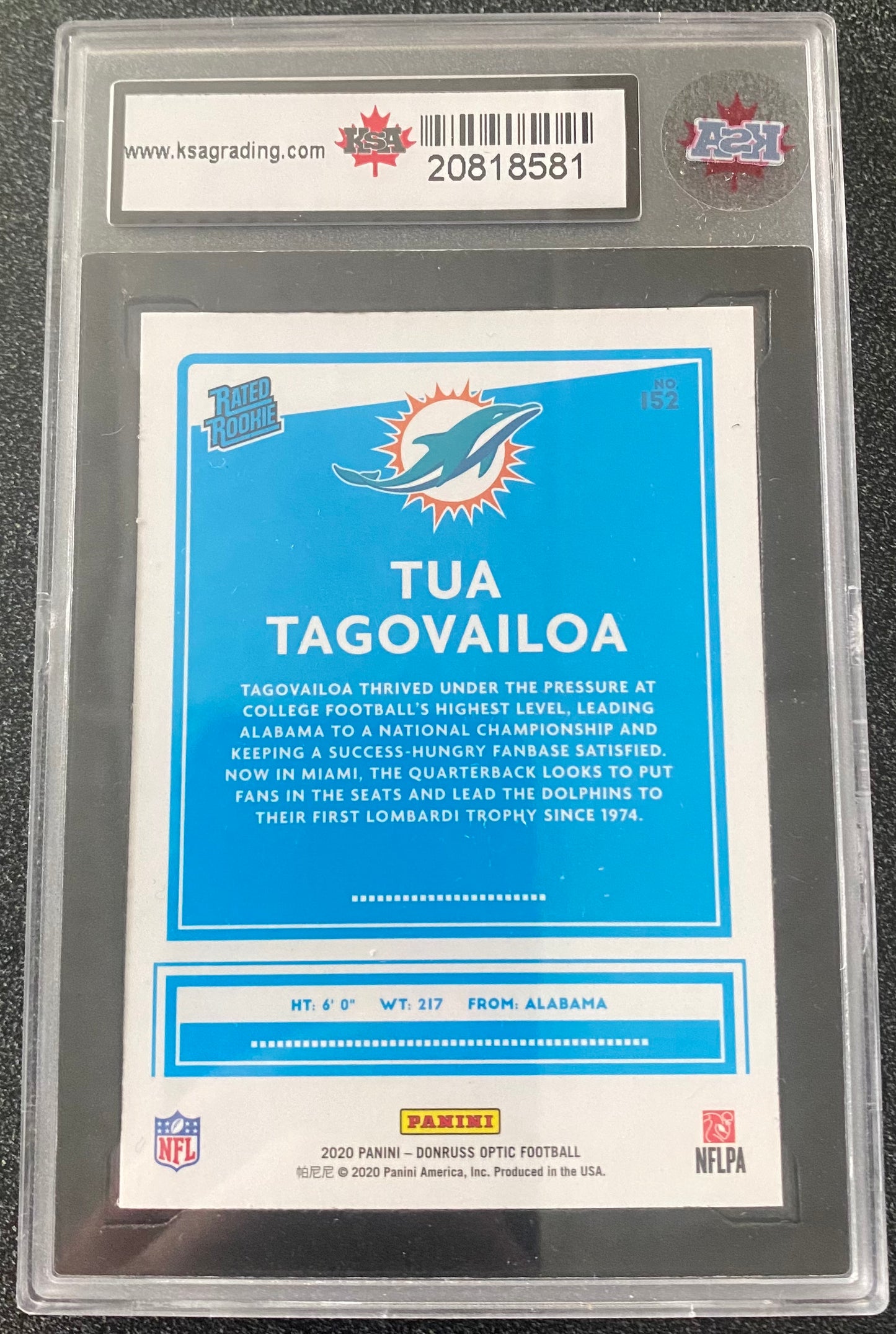 2020 #152 TUA TAGOVAILOA PANINI DONRUSS OPTIC - KSA 9 MINT