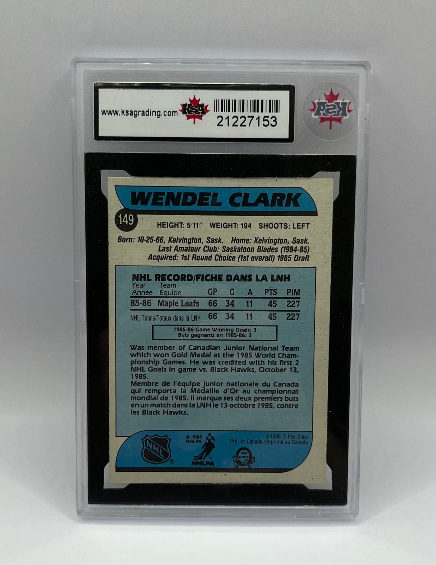 1986-87 #149 WENDEL CLARK O-PEE-CHEE - KSA 7.5 NM+