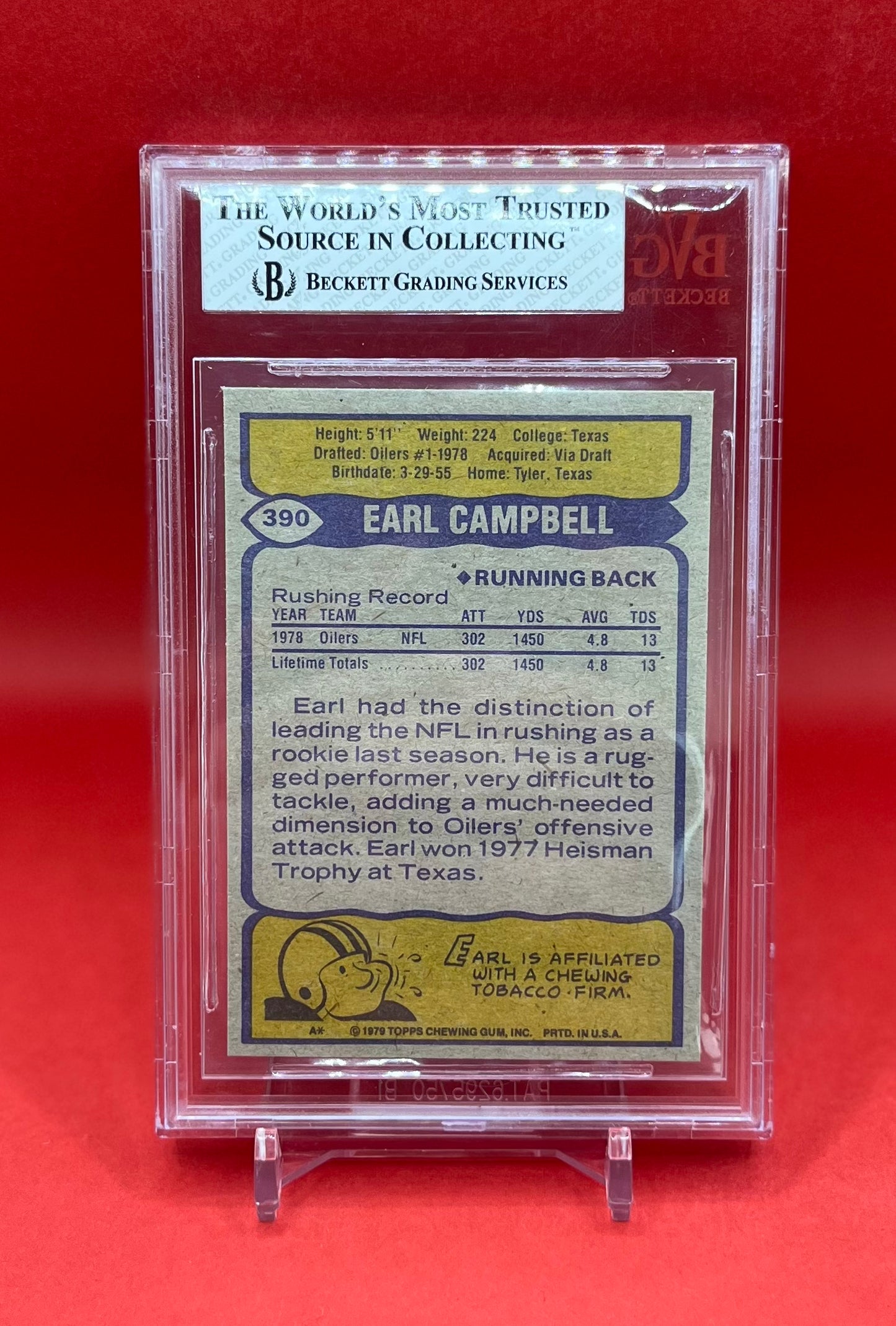 1979 #390 EARL CAMPBELL TOPPS CREAM COLORED - BECKETT 7 NM