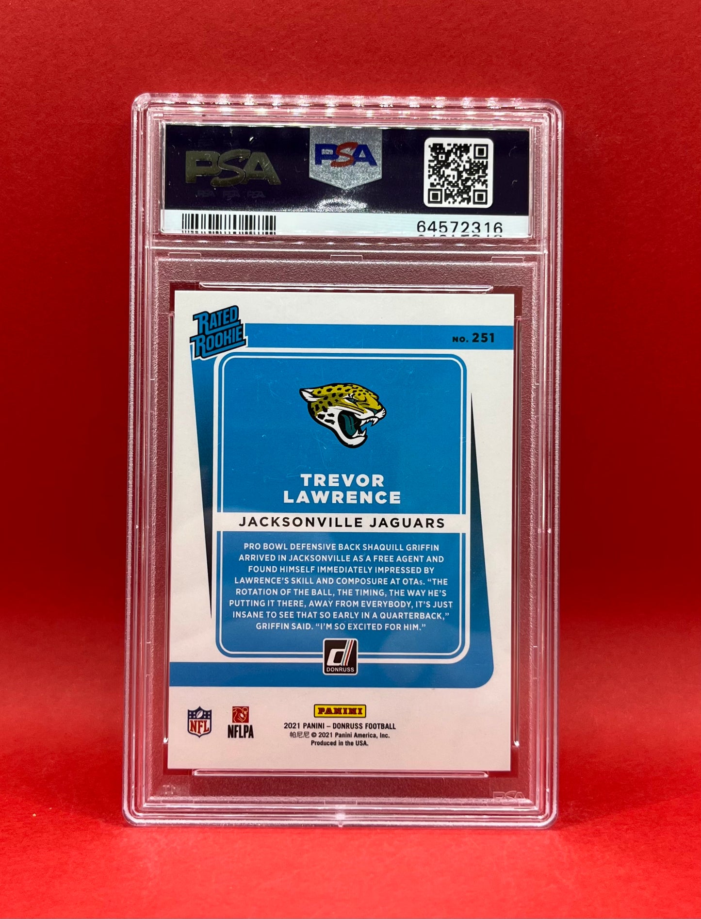 2021 #251 TREVOR LAWRENCE DONRUSS PRESS PROOF RED PSA 8 NM - MT