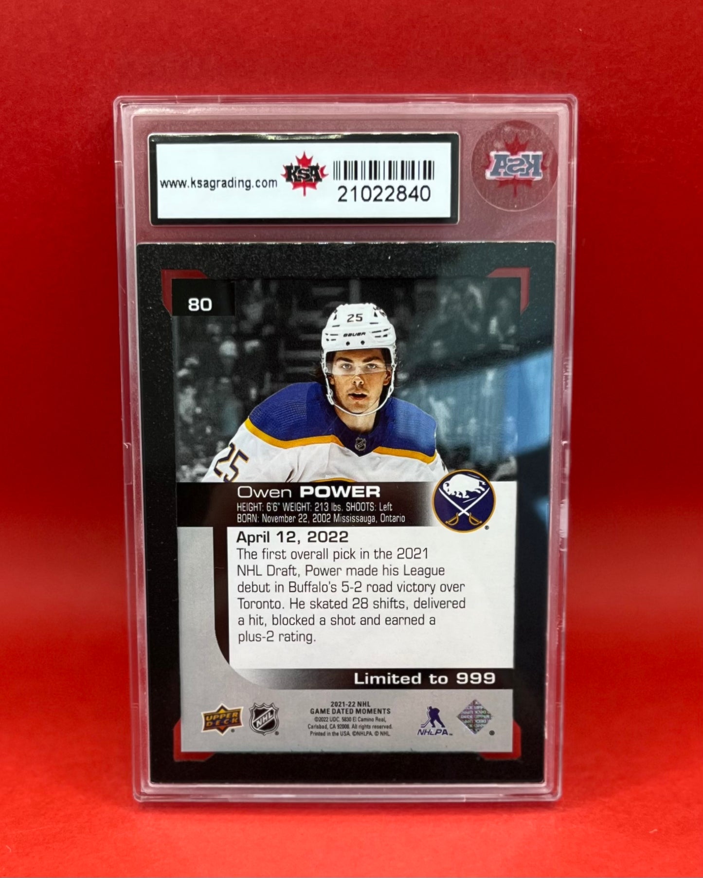 2021-22 #80 OWEN POWER UD ROOKIE DEBUT - KSA 9 MINT