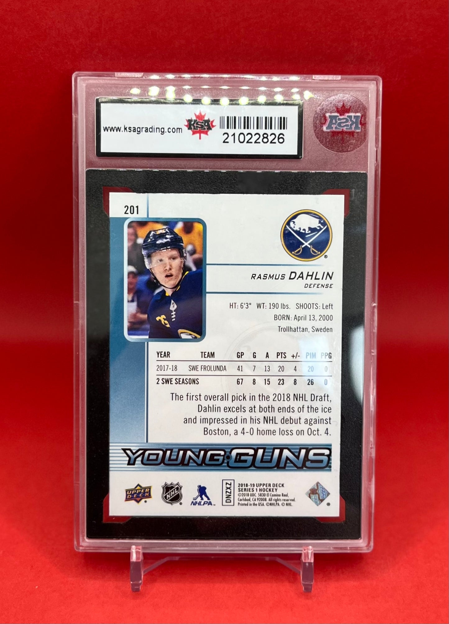 2018-19 #201 RASMUS DAHLIN UPPER DECK - KSA 8.5 NMM+