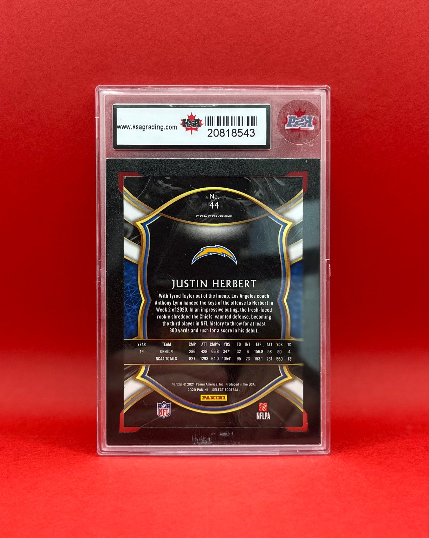 2020 #44 JUSTIN HERBERT PANINI SELECT ROOKIE - KSA 9 MINT