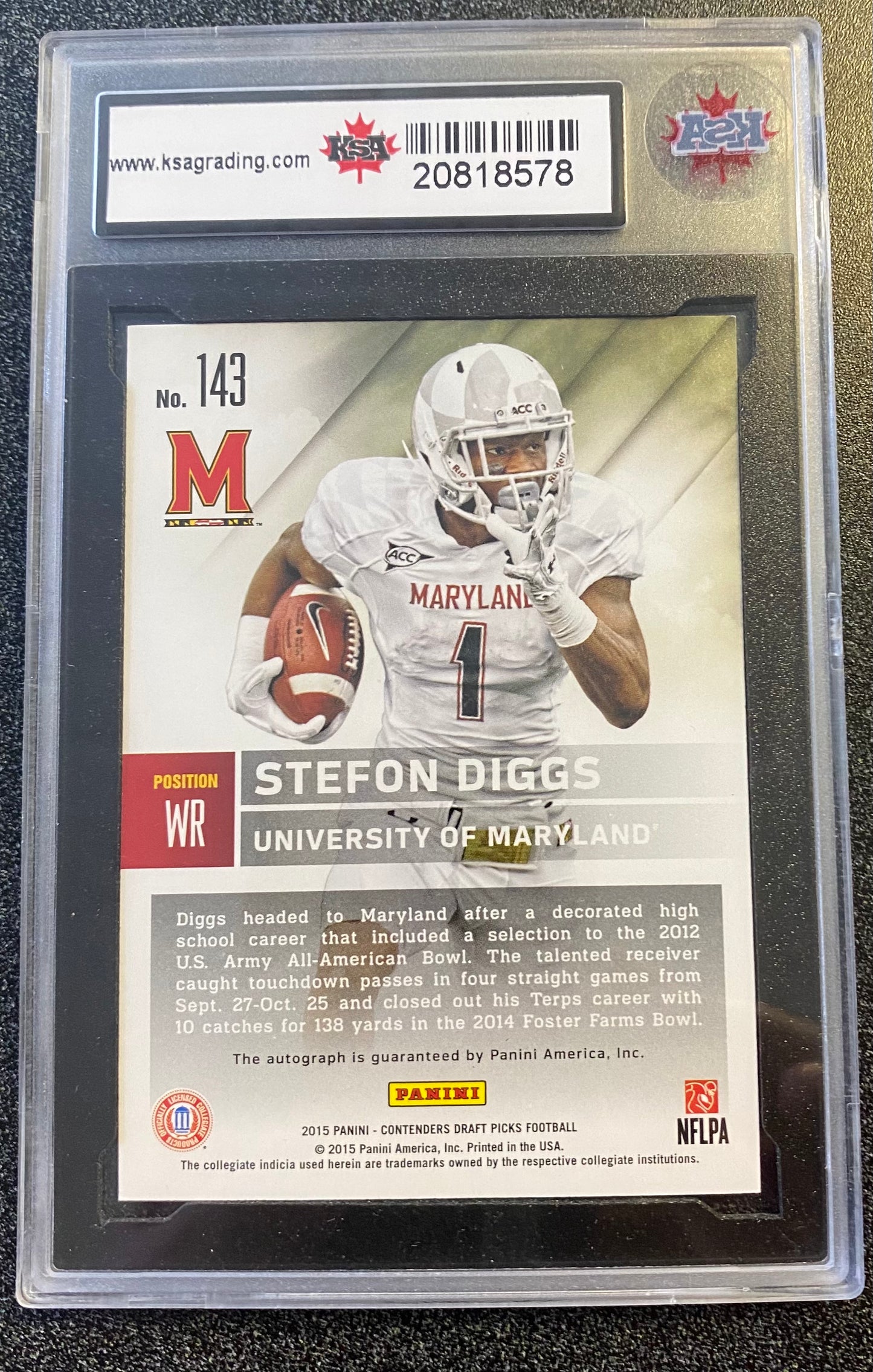 2015 #143 STEFON DIGGS PANINI CONTENDERS DP AUTO - KSA 8.5 NMM