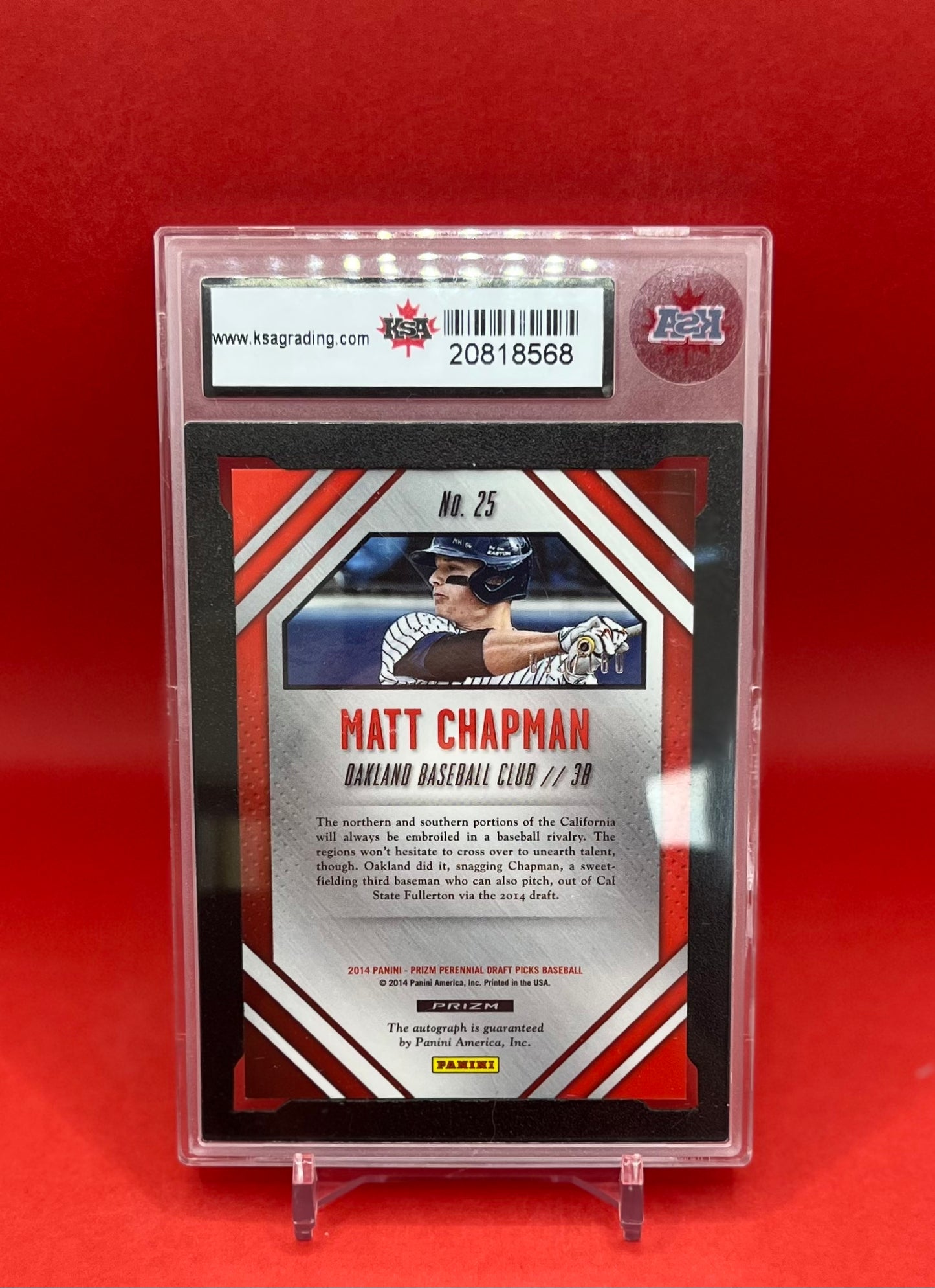 2014 #25 MATT CHAPMAN PANINI PRIZM PERENNIAL DP 35/100 - KSA 9 MINT