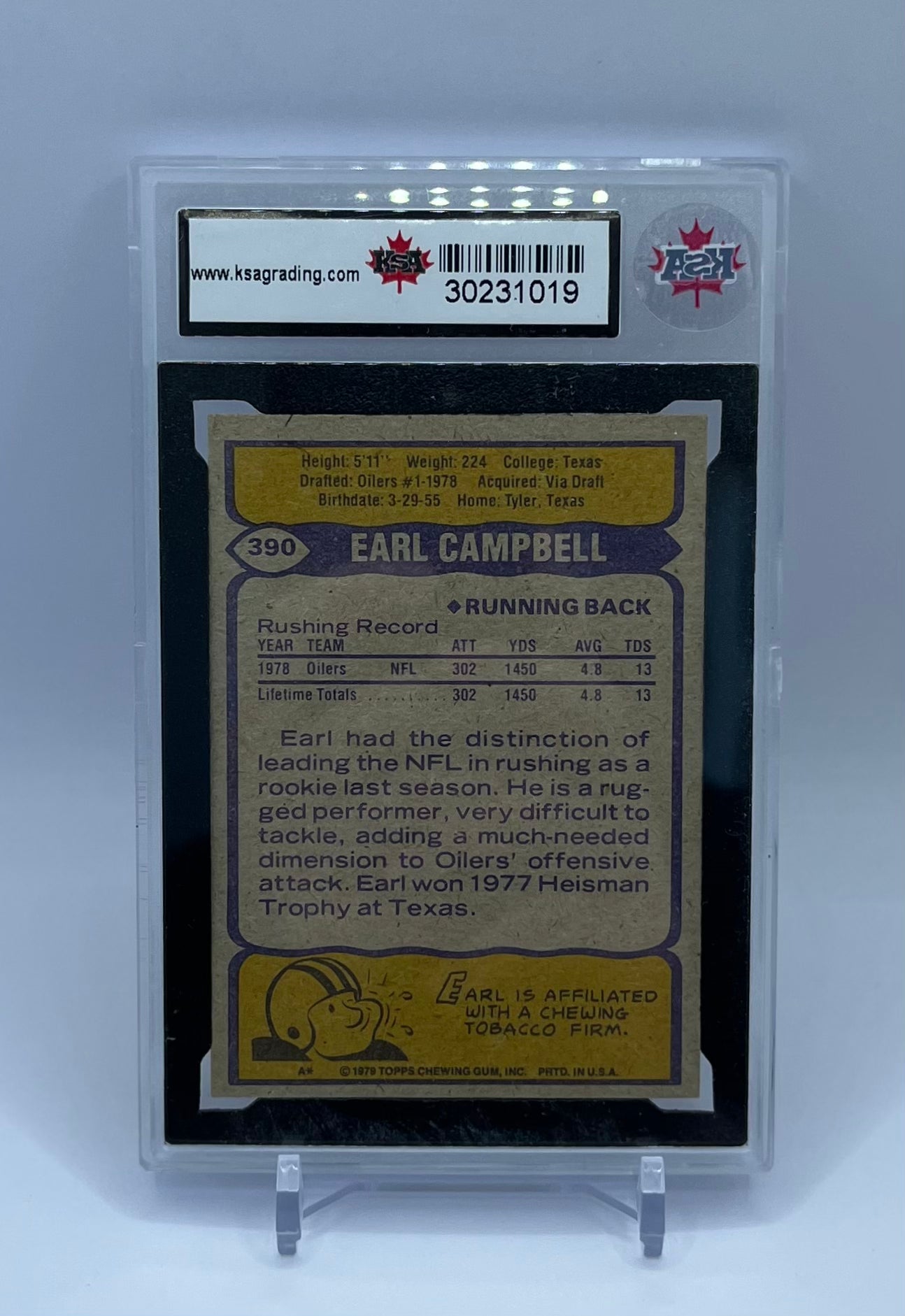 1979 #390 EARL CAMPBELL TOPPS - KSA 6 ENM