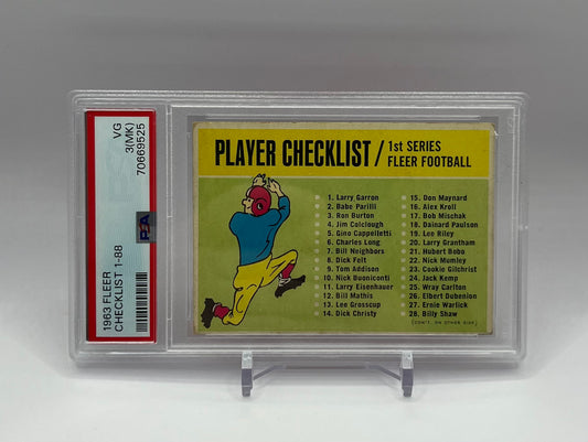 1963 CHECKLIST 1-88 FLEER - PSA 3 VG