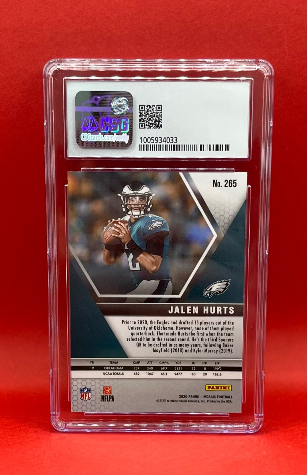 2020 #265 JALEN HURTS PANINI MOSAIC - CSG 9 MINT