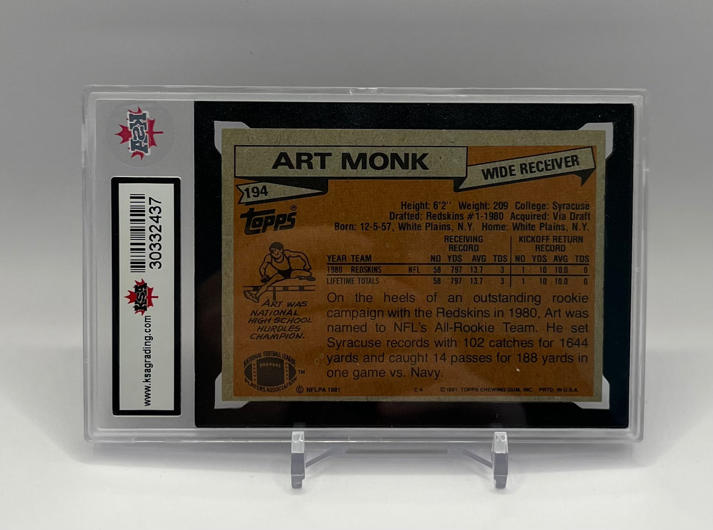1981 #194 ART MONK TOPPS - KSA 7.5 NM+