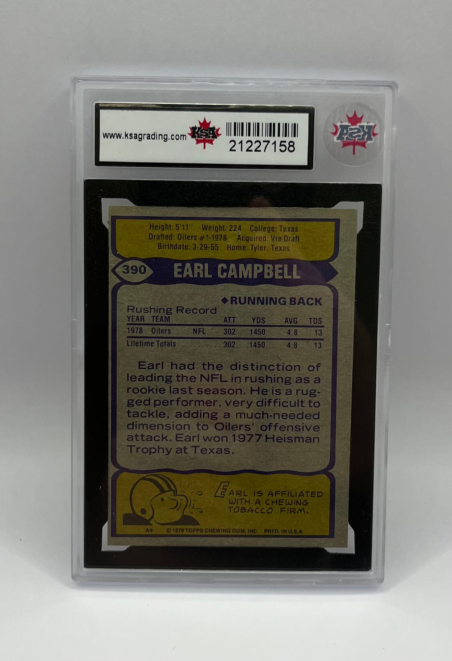 1979 #390 EARL CAMPBELL TOPPS - KSA 5 EX