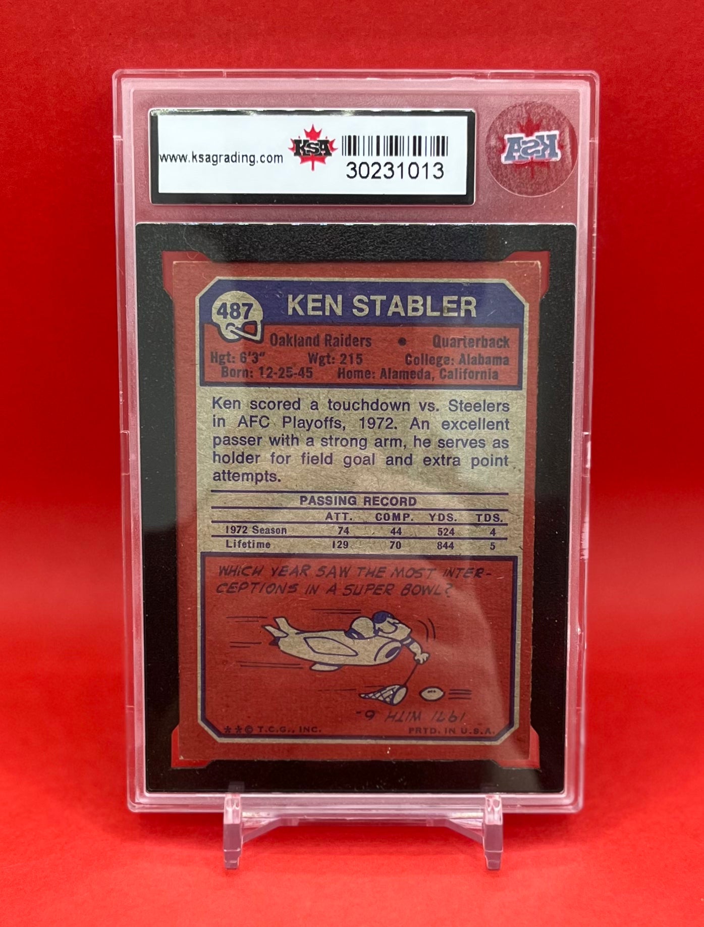 1973 #487 KEN STABLER TOPPS - KSA 5 EX