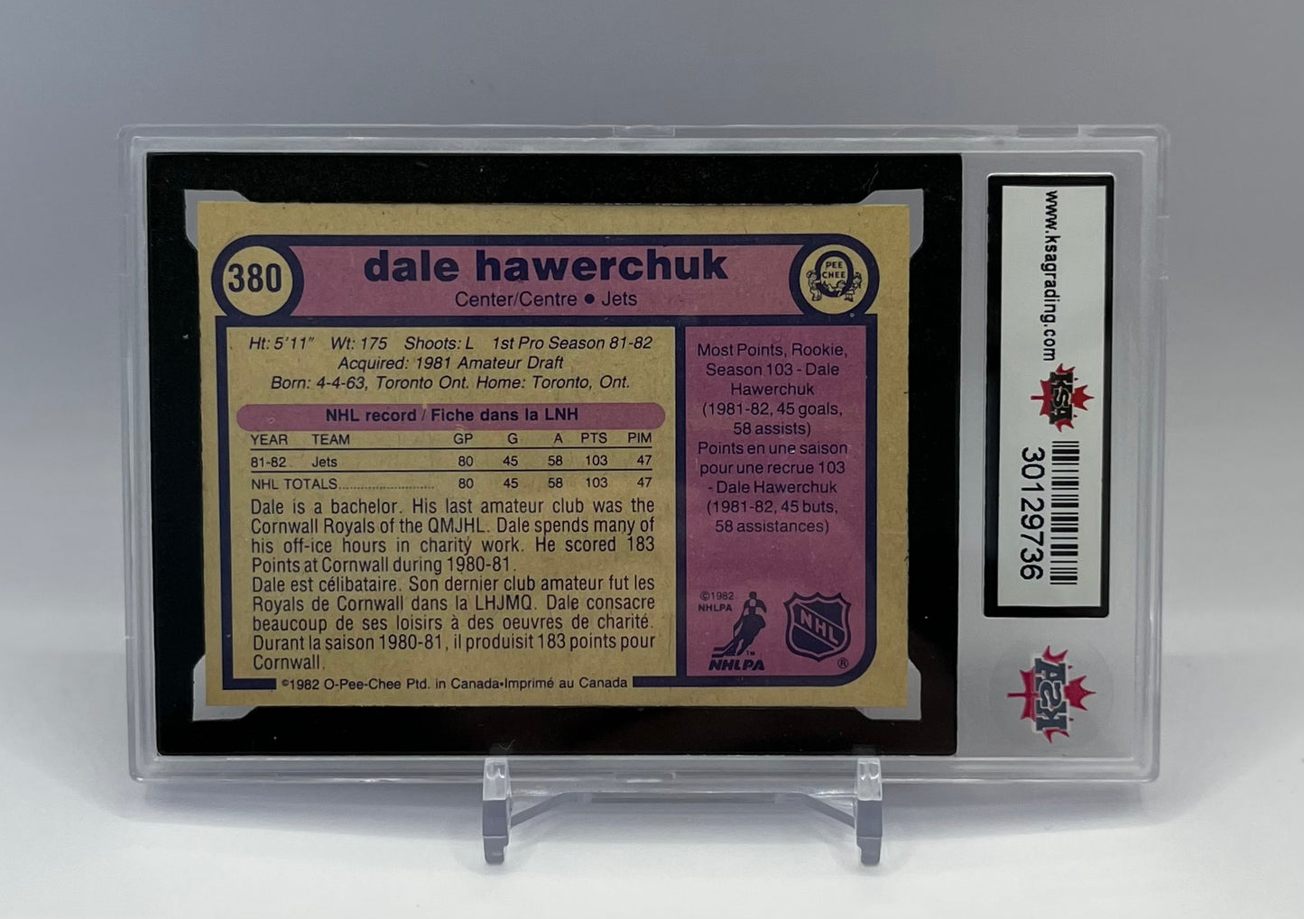1982-83 #380 DALE HAWERCHUK O-PEE-CHEE - KSA 7.5 NM+