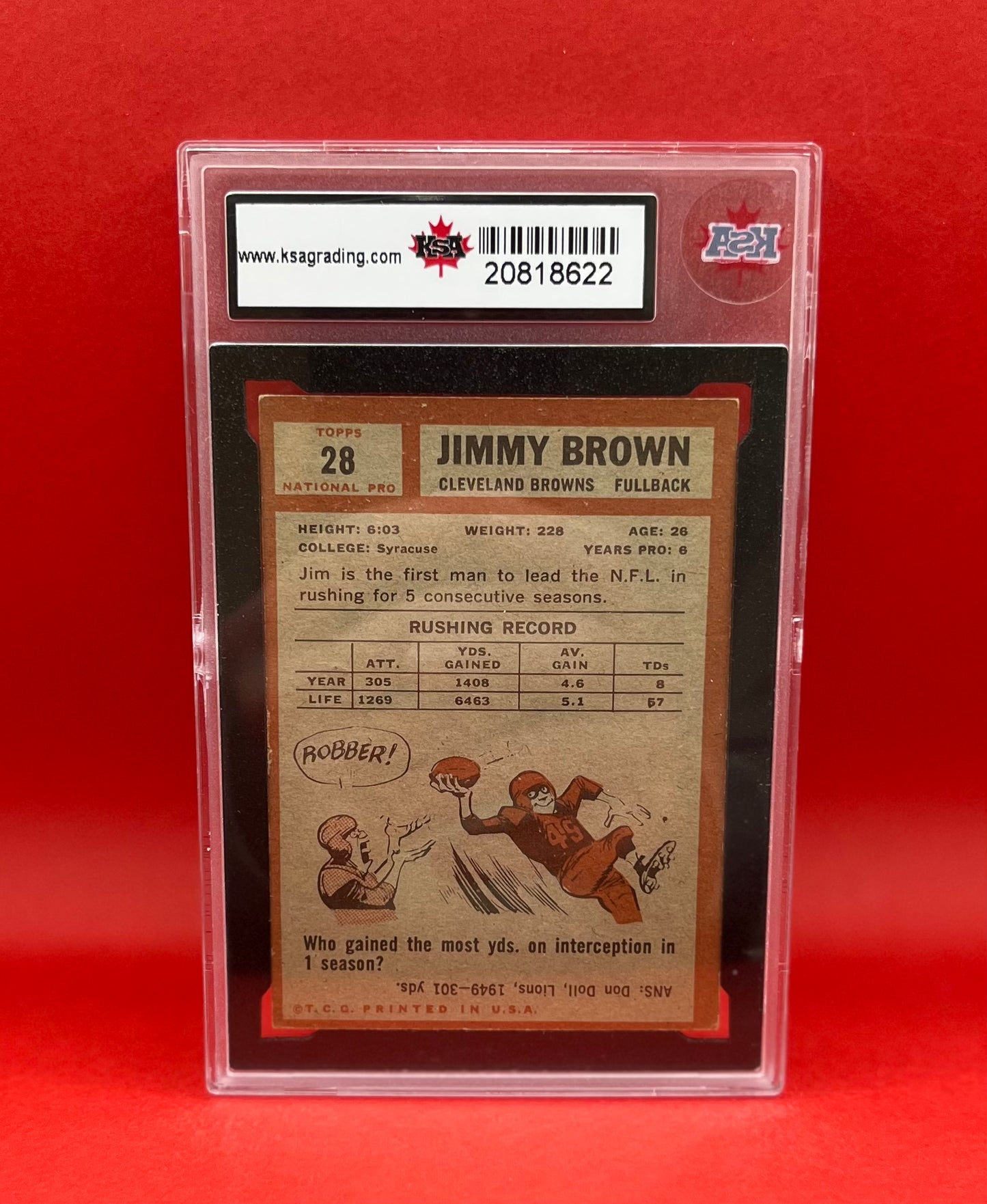 1962 #28 JIMMY BROWN TOPPS - KSA 4 VGE