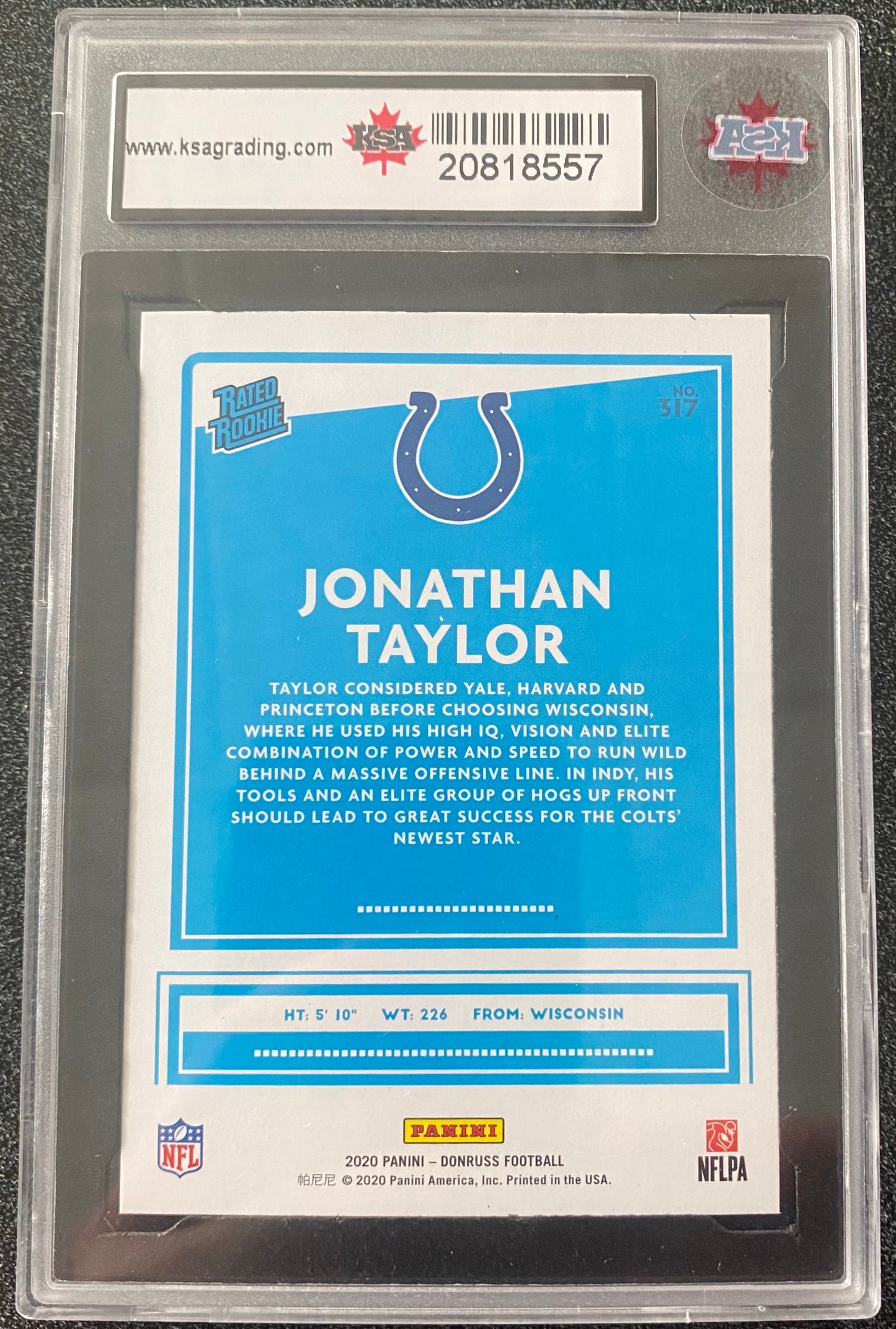 2020 #317 JONATHAN TAYLOR PANINI DONRUSS - KSA 9 MINT