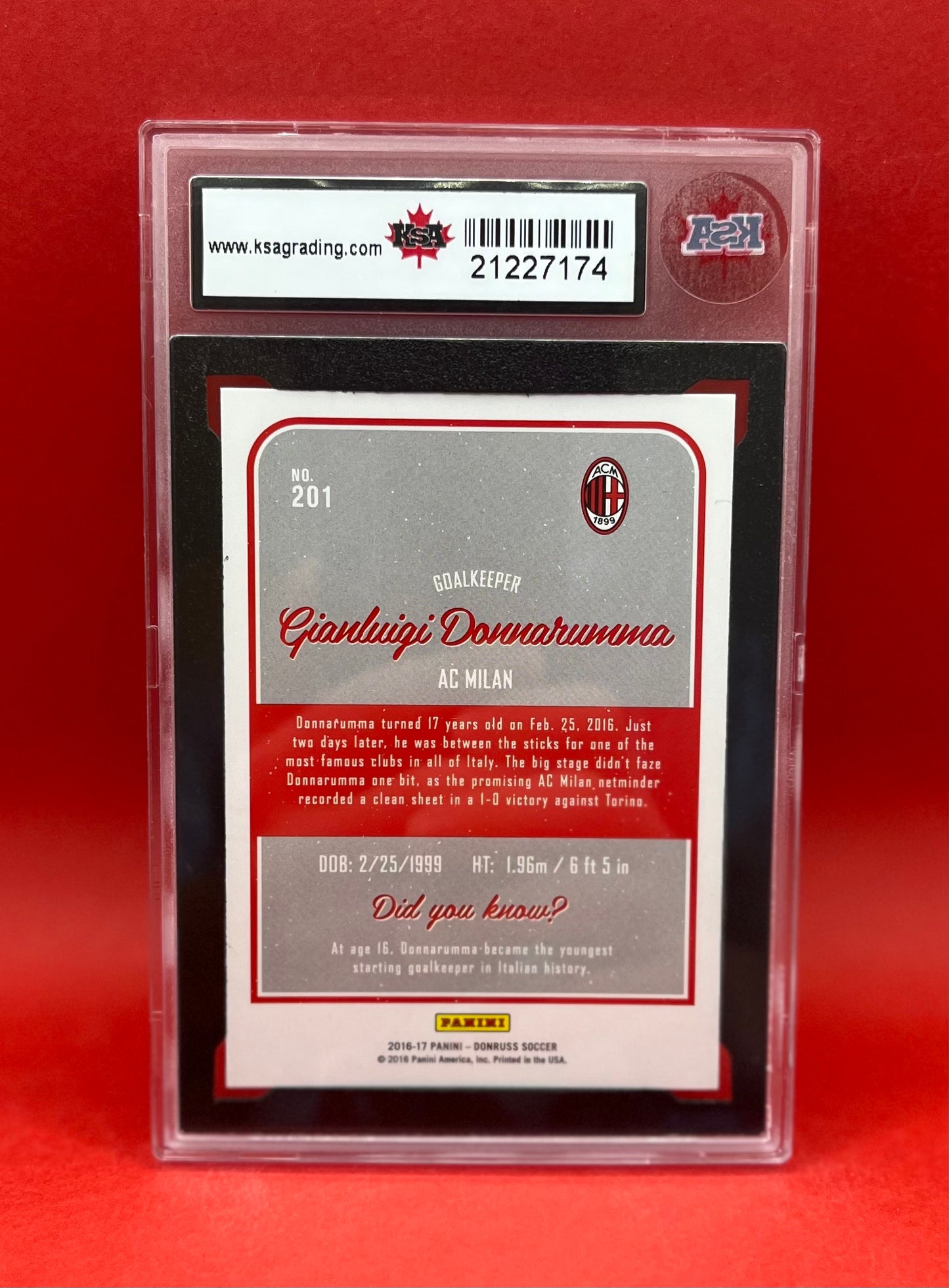 2016-17 #201 GIANLUIGI DONNARUMMA PANINI DONRUSS GOLD DEBUTS - KSA 9.5 NGM